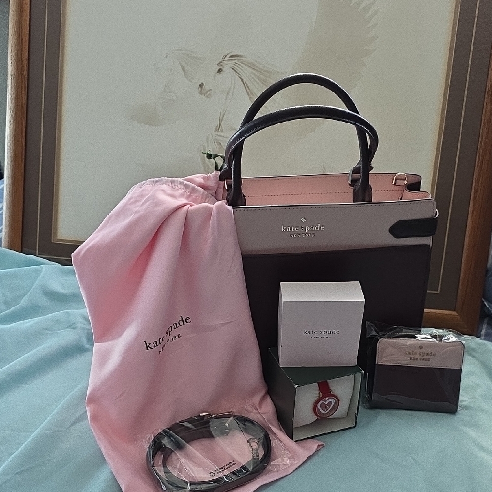NWOT/NWT 4 ITEM Bundle Kate Spade Stacy Colorblock Pink & Burgundy Crossbody